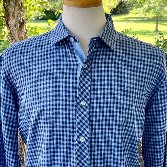 Bugatchi Linen Check Long Sleeve Dress Shirt. Shaped fit. Medium. Perfect condit - Picture 2 of 7